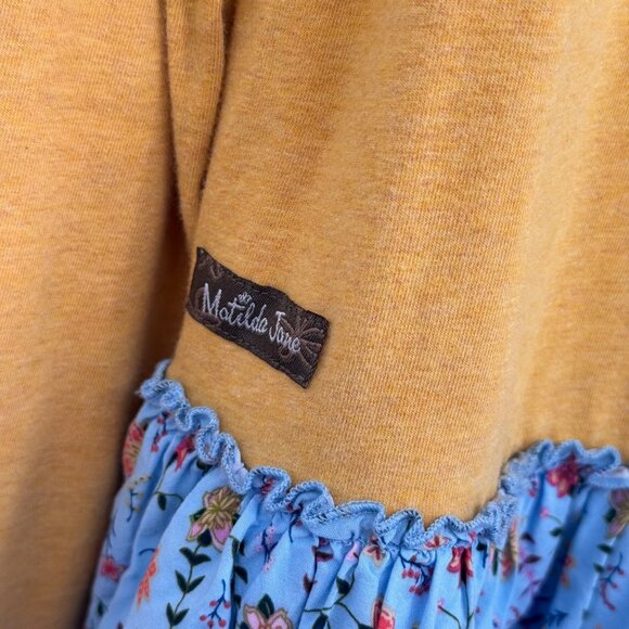 Matilda Jane Mustard Long Sleeve Top boho Floral Ruffled Hem Womens size large - Picture 13 of 13